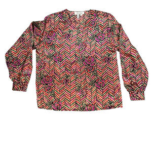 Vintage Laura & Jayne Collection Multicolor Shoulder Button Blouse Size 10